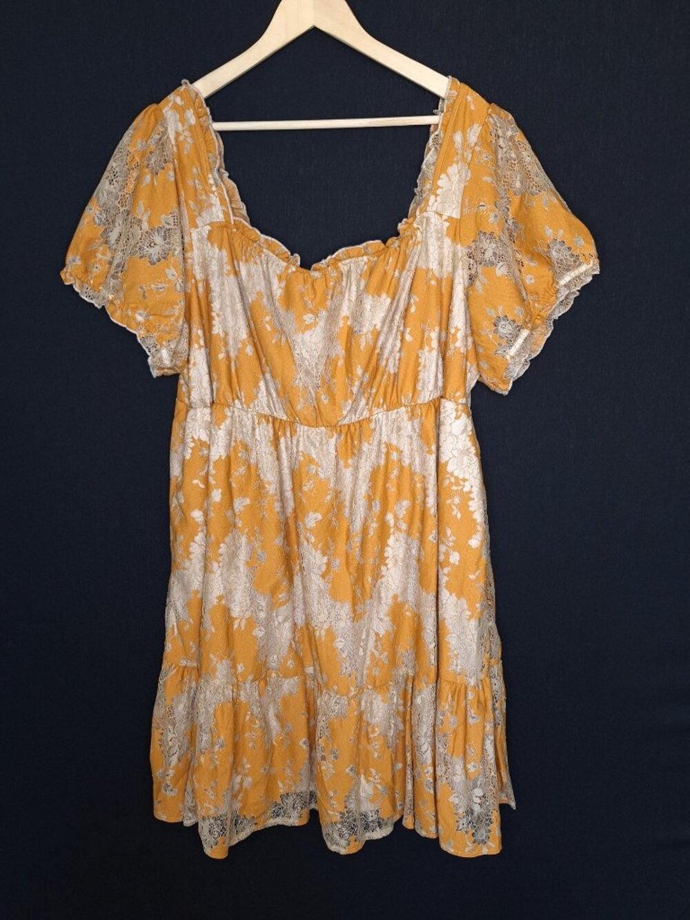 NWT Torrid Mustard Floral Lace Pockets Babydoll Dress Size 3X Romantic Cottageco